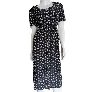 Vintage Cottagecore Shirtdress‎ 8 Crochet Trim Floral Country Western 90s Midi